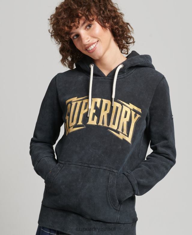 il Superdry נשים קפוצ'ון מתכת סימן מותג שָׁחוֹר 4LX2Z5783 הַלבָּשָׁה