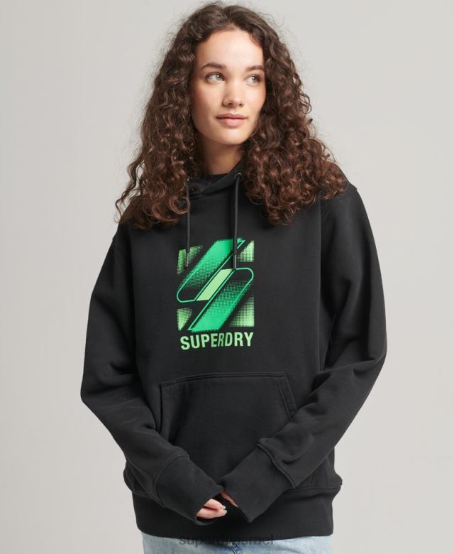 il Superdry נשים קפוצ'ון אוברסייז לוגו חצי טון שָׁחוֹר 4LX2Z5791 הַלבָּשָׁה