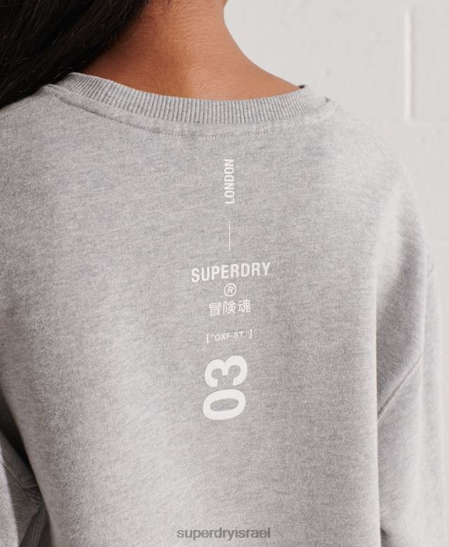 il Superdry נשים שיתוף פעולה עם סווטשירט של צוות לוגו אפור 4LX2Z5813 הַלבָּשָׁה