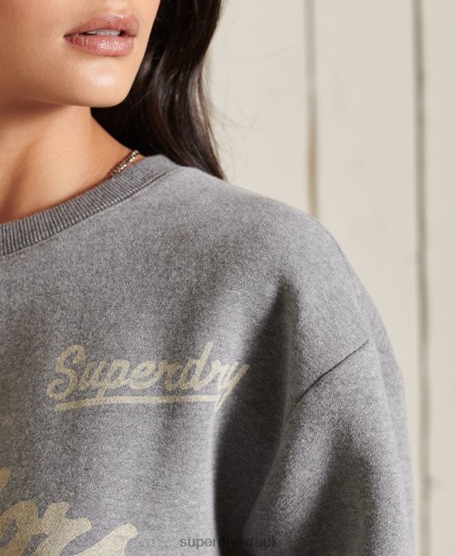 il Superdry נשים סווטשירט צוות קולגיאלי גדול מדי אפור כהה 4LX2Z5815 הַלבָּשָׁה