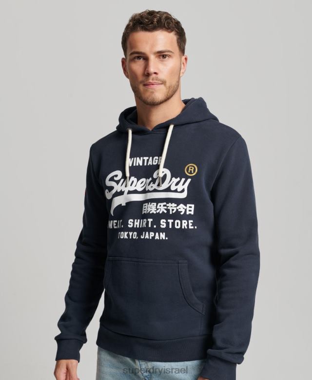 il Superdry גברים קפוצ'ון קלאסי לחנות לוגו וינטג' חיל הים 4LX2Z584 הַלבָּשָׁה