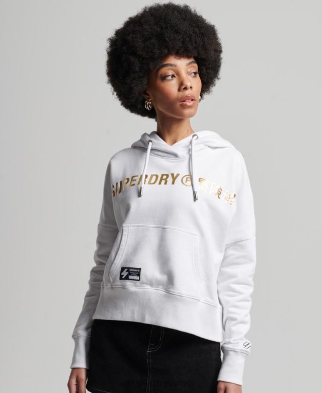 il Superdry נשים קפוצ'ון קפוצ'ון עצמאי של רדיד לוגו לבן 4LX2Z5844 הַלבָּשָׁה