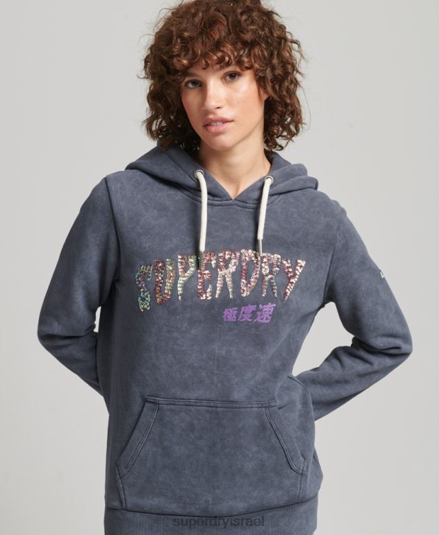 il Superdry נשים קפוצ'ון מתכת סימן מותג שָׁחוֹר 4LX2Z5849 הַלבָּשָׁה