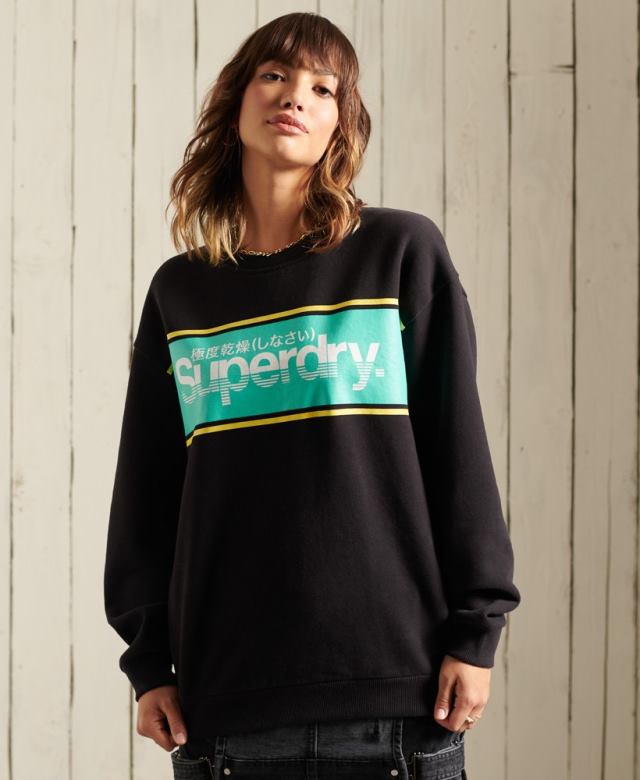 il Superdry נשים סווטשירט צוות אוברסייז לוגו ליבה שָׁחוֹר 4LX2Z5858 הַלבָּשָׁה