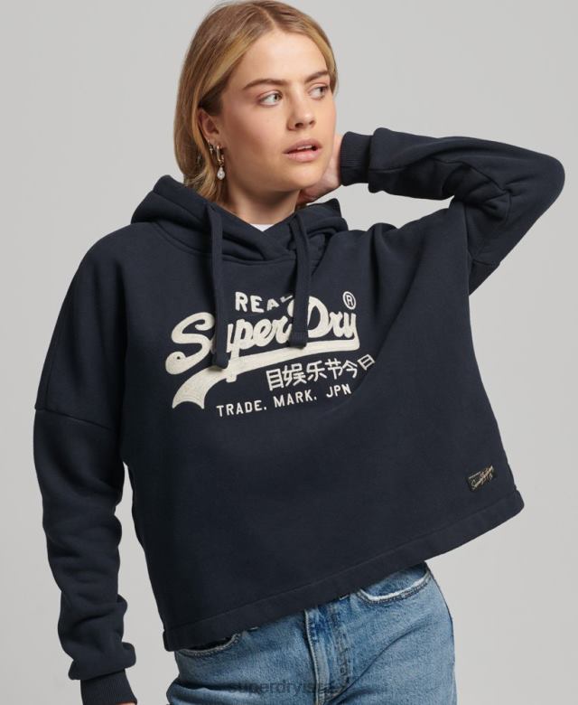 il Superdry נשים קפוצ'ון מתאים לקופסת לוגו וינטג' חיל הים 4LX2Z5864 הַלבָּשָׁה