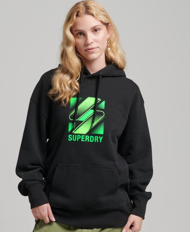 il Superdry נשים קפוצ'ון אוברסייז עם לוגו של חצי טון שָׁחוֹר 4LX2Z5923 הַלבָּשָׁה