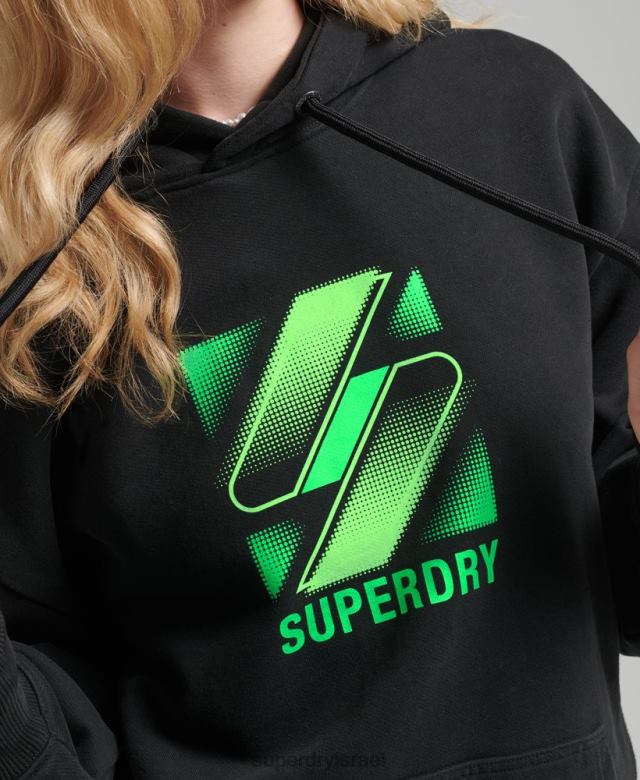 il Superdry נשים קפוצ'ון אוברסייז עם לוגו של חצי טון שָׁחוֹר 4LX2Z5923 הַלבָּשָׁה