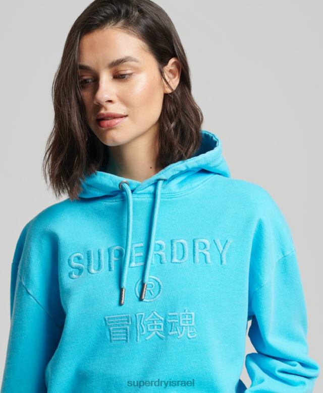 il Superdry נשים קוד לוגו קפוצ'ון אוברסייז צבע בגד טורקיז 4LX2Z5941 הַלבָּשָׁה