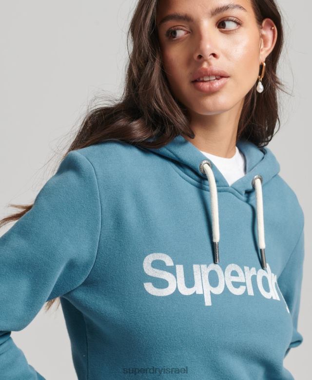 il Superdry נשים קפוצ'ון לוגו ליבת כותנה אורגנית כְּחוֹל 4LX2Z5942 הַלבָּשָׁה