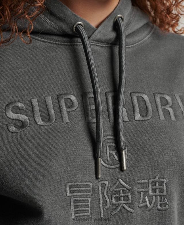 il Superdry נשים קוד לוגו קפוצ'ון אוברסייז צבע בגד שָׁחוֹר 4LX2Z5950 הַלבָּשָׁה