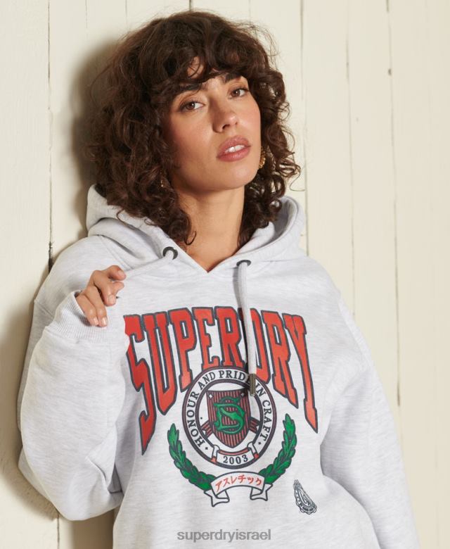 il Superdry נשים בוהו גרפי אנה קפוצ'ון אפור בהיר 4LX2Z5956 הַלבָּשָׁה