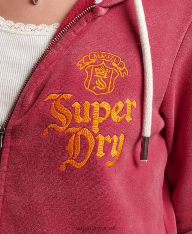 il Superdry נשים קפוצ'ון רוכסן גאווה ומלאכת יד אָדוֹם 4LX2Z6005 הַלבָּשָׁה