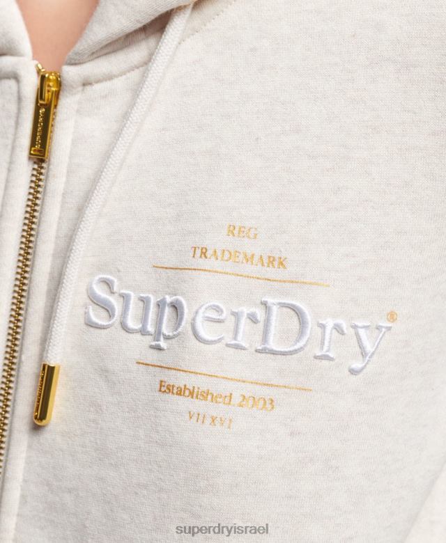 il Superdry נשים קפוצ'ון רוכסן לוגו רקום יוקרתי בז' 4LX2Z6022 הַלבָּשָׁה