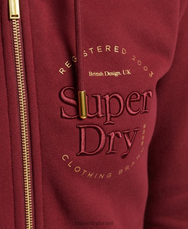 il Superdry נשים קפוצ'ון רוכסן לוגו רקום יוקרתי אָדוֹם 4LX2Z6023 הַלבָּשָׁה