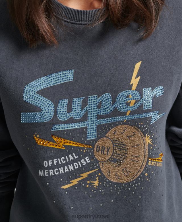 il Superdry נשים סווטשירט של צוות מתכת של מותג מארק שָׁחוֹר 4LX2Z6037 הַלבָּשָׁה