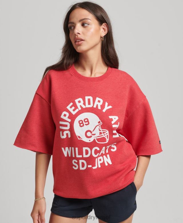 il Superdry נשים סווטשירט צוות עם שרוולים קצרים בקולג' אָדוֹם 4LX2Z6053 הַלבָּשָׁה