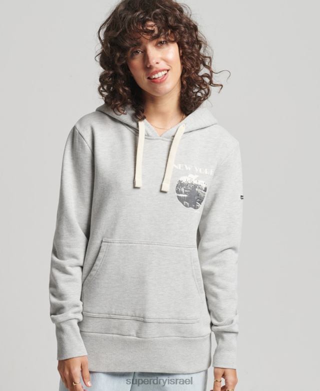 il Superdry נשים קפוצ'ון וינטג' חוצה קווים אפור בהיר 4LX2Z6063 הַלבָּשָׁה