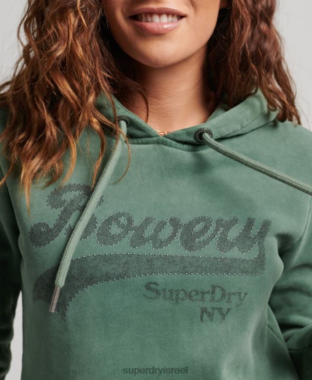 il Superdry נשים קפוצ'ון נוצץ לוגו גרפי ירוק 4LX2Z6074 הַלבָּשָׁה