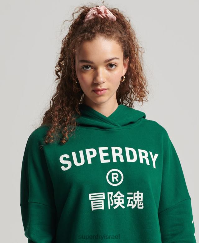 il Superdry נשים קפוצ'ון קופסת קרופ ספורט ירוק 4LX2Z6087 הַלבָּשָׁה