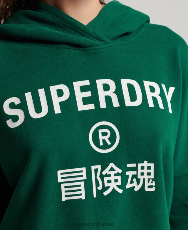 il Superdry נשים קפוצ'ון קופסת קרופ ספורט ירוק 4LX2Z6087 הַלבָּשָׁה