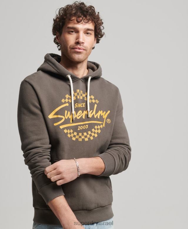 il Superdry גברים קפוצ'ון וינטג' של מעצבים ויצרנים אפור כהה 4LX2Z609 הַלבָּשָׁה