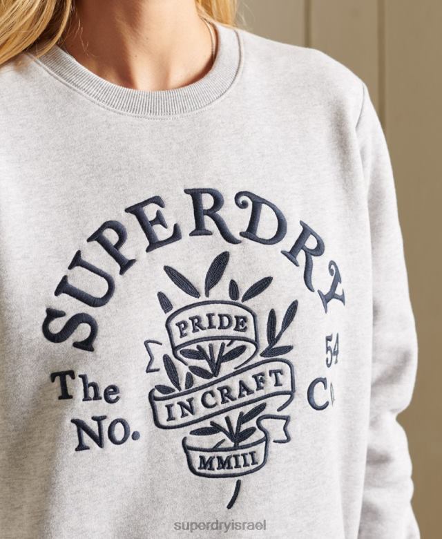 il Superdry נשים גאווה בסווטשירט של צוות מלאכה אפור בהיר 4LX2Z6102 הַלבָּשָׁה