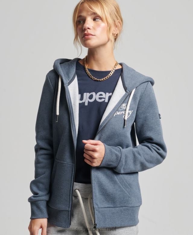 il Superdry נשים קפוצ'ון רוכסן מלאכת יד וינטג' חיל הים 4LX2Z6123 הַלבָּשָׁה