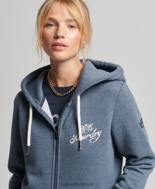 il Superdry נשים קפוצ'ון רוכסן מלאכת יד וינטג' חיל הים 4LX2Z6123 הַלבָּשָׁה