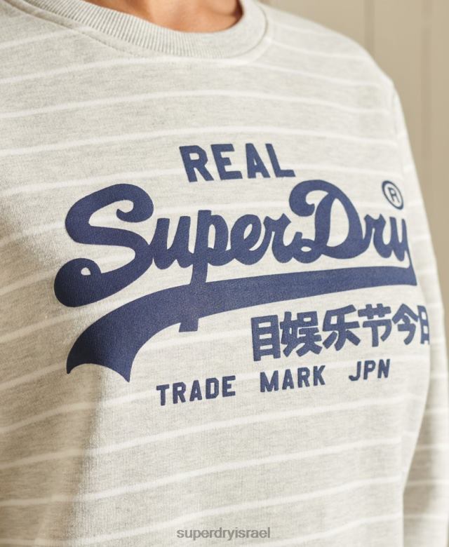 il Superdry נשים סווטשירט צוות מפוספס מקור לוגו וינטג' אפור 4LX2Z6135 הַלבָּשָׁה