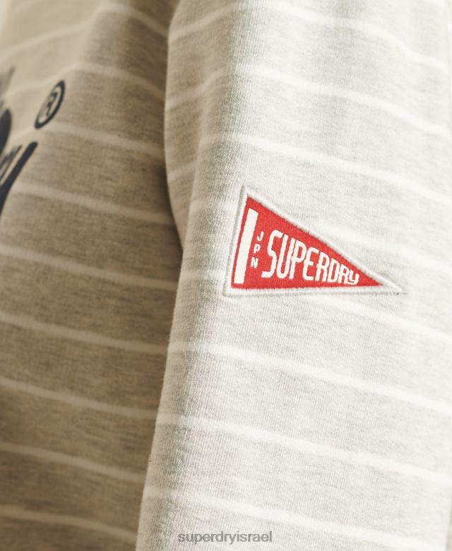 il Superdry נשים סווטשירט צוות מפוספס מקור לוגו וינטג' אפור 4LX2Z6135 הַלבָּשָׁה