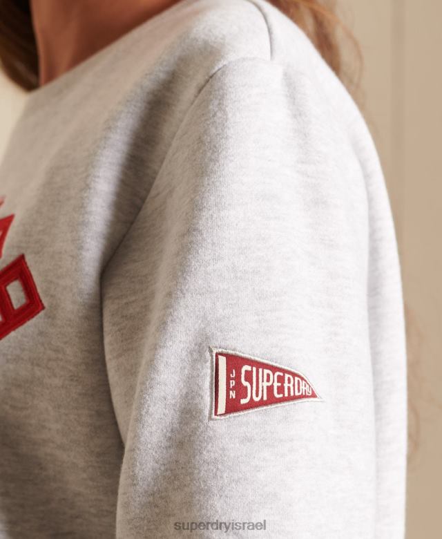 il Superdry נשים סווטשירט צוות מקור לוגו וינטג' גדול מדי אפור בהיר 4LX2Z6143 הַלבָּשָׁה