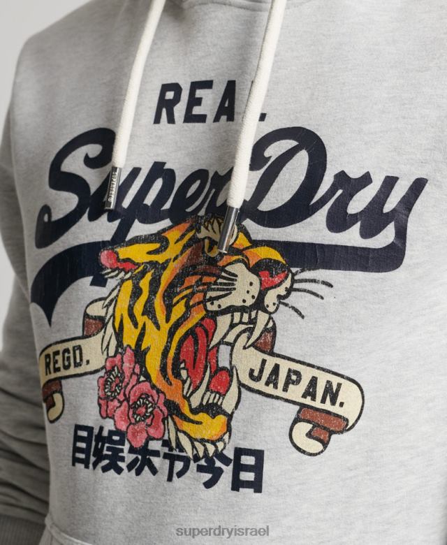 il Superdry גברים קפוצ'ון נרטיבי לוגו וינטג' אפור בהיר 4LX2Z615 הַלבָּשָׁה