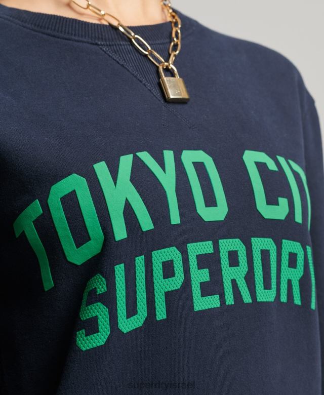 il Superdry נשים סווטשירט צוות אוברסייז גרפי מכללה חיל הים 4LX2Z6161 הַלבָּשָׁה