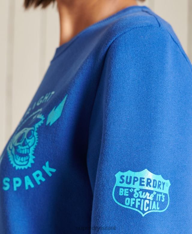 il Superdry נשים סווטשירט בוהו וצוות רוק גדול מדי כחול בהיר 4LX2Z6167 הַלבָּשָׁה