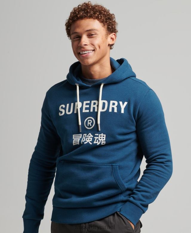 il Superdry גברים קפוצ'ון חוואר לוגו תאגיד כְּחוֹל 4LX2Z620 הַלבָּשָׁה