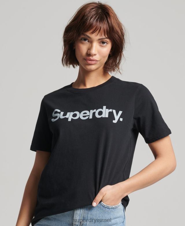 il Superdry נשים חולצת טריקו לוגו ליבה שָׁחוֹר 4LX2Z6211 הַלבָּשָׁה