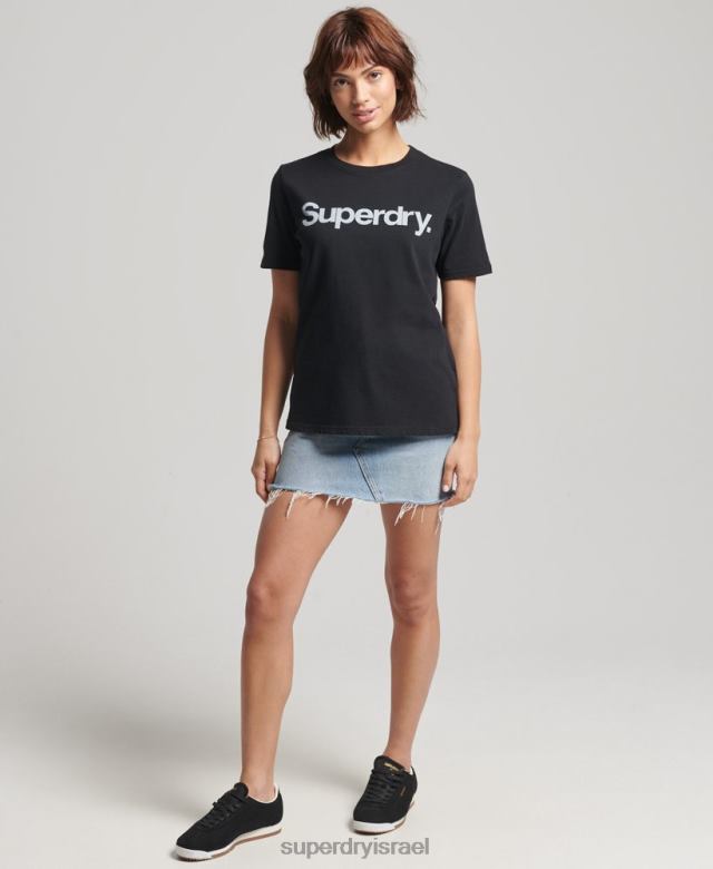 il Superdry נשים חולצת טריקו לוגו ליבה שָׁחוֹר 4LX2Z6211 הַלבָּשָׁה