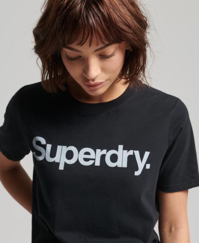 il Superdry נשים חולצת טריקו לוגו ליבה שָׁחוֹר 4LX2Z6211 הַלבָּשָׁה