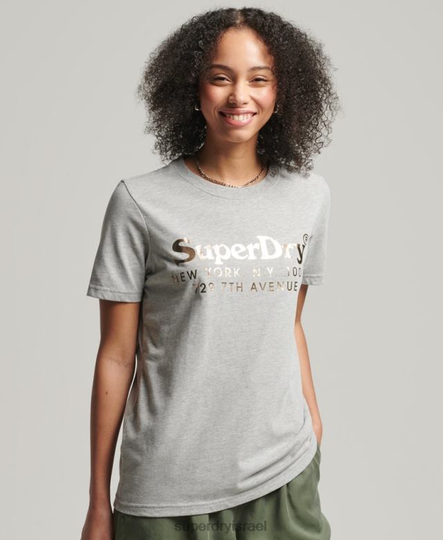 il Superdry נשים חולצת טריקו אינטרס מקום וינטג' אפור 4LX2Z6215 הַלבָּשָׁה