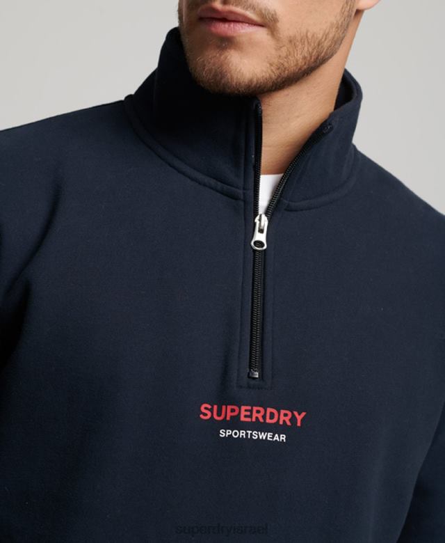 il Superdry גברים סווטשירט חצי רוכסן לבגדי ספורט חיל הים 4LX2Z621 הַלבָּשָׁה