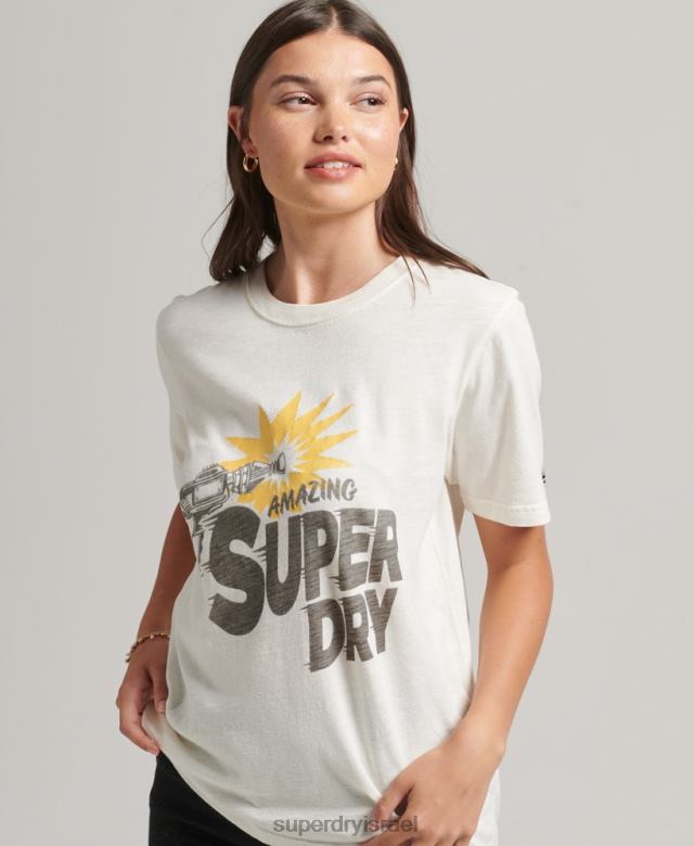 il Superdry נשים חולצת אינדי וינטג' קרם 4LX2Z6221 הַלבָּשָׁה