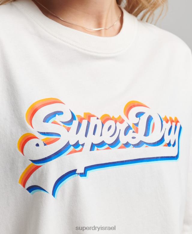 il Superdry נשים חולצת טריקו קשת בענן לוגו וינטג' לבן 4LX2Z6226 הַלבָּשָׁה