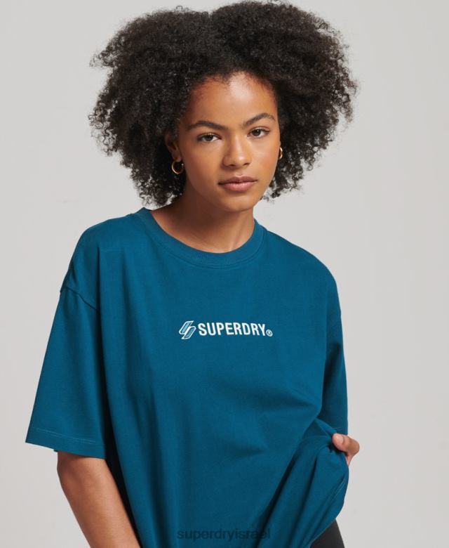 il Superdry נשים חולצת טריקו רפויה עם אפליקציית לוגו כְּחוֹל 4LX2Z6234 הַלבָּשָׁה