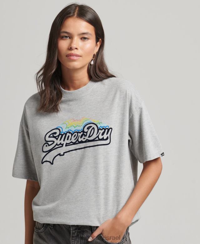 il Superdry נשים חולצת טריקו קשת בענן לוגו וינטג' אפור 4LX2Z6261 הַלבָּשָׁה