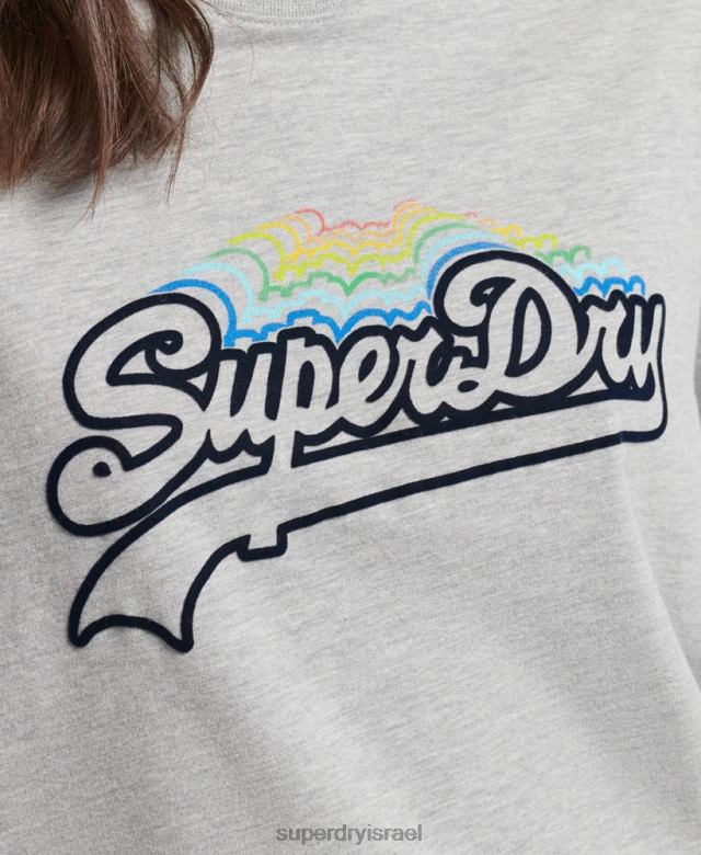 il Superdry נשים חולצת טריקו קשת בענן לוגו וינטג' אפור 4LX2Z6261 הַלבָּשָׁה