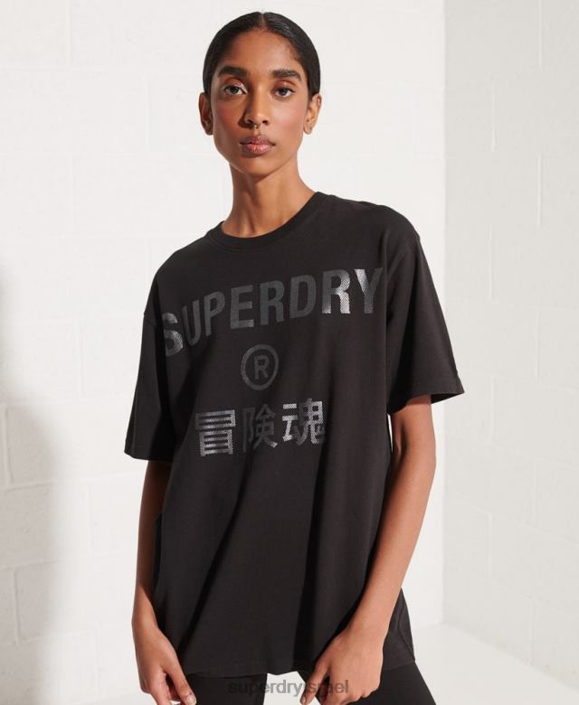 il Superdry נשים לשתף פעולה עם חולצת נייר כסף שָׁחוֹר 4LX2Z6273 הַלבָּשָׁה