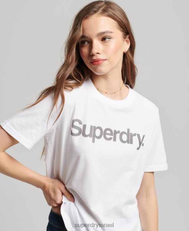 il Superdry נשים חולצת טריקו לוגו ליבה לבן 4LX2Z6279 הַלבָּשָׁה