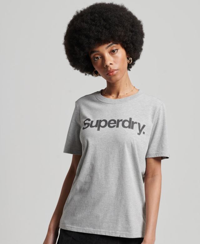 il Superdry נשים חולצת טריקו לוגו ליבה אפור בהיר 4LX2Z6281 הַלבָּשָׁה