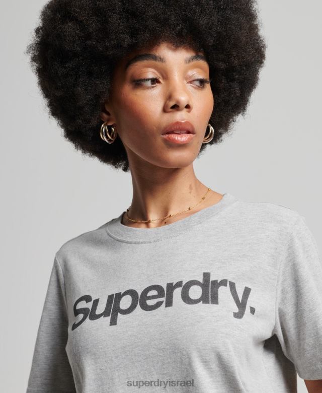 il Superdry נשים חולצת טריקו לוגו ליבה אפור בהיר 4LX2Z6281 הַלבָּשָׁה