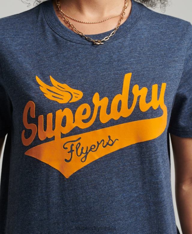 il Superdry נשים חולצת קולג' בסגנון תסריט וינטג' חיל הים 4LX2Z6283 הַלבָּשָׁה